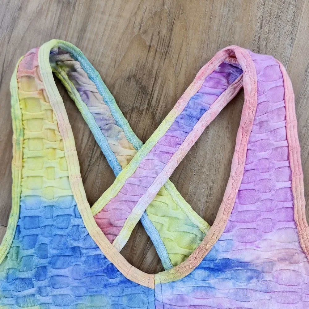 🔸️NWT Pastel Tie Dye Honeycomb Sports Bra & Pants Athletic Set Small